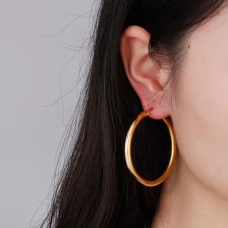 LUXUSTEEL Gold Farbe Edelstahl Hoop Ohrringe Für Frauen Männer Große/Kleine Kreis Runde Ohr Schmuck Bijoux Acier Inoxidable