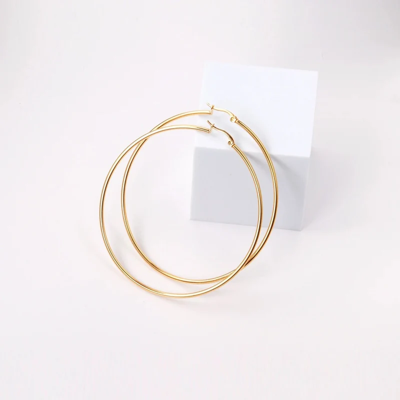 LUXUSTEEL Gold Farbe Edelstahl Hoop Ohrringe Für Frauen Männer Große/Kleine Kreis Runde Ohr Schmuck Bijoux Acier Inoxidable