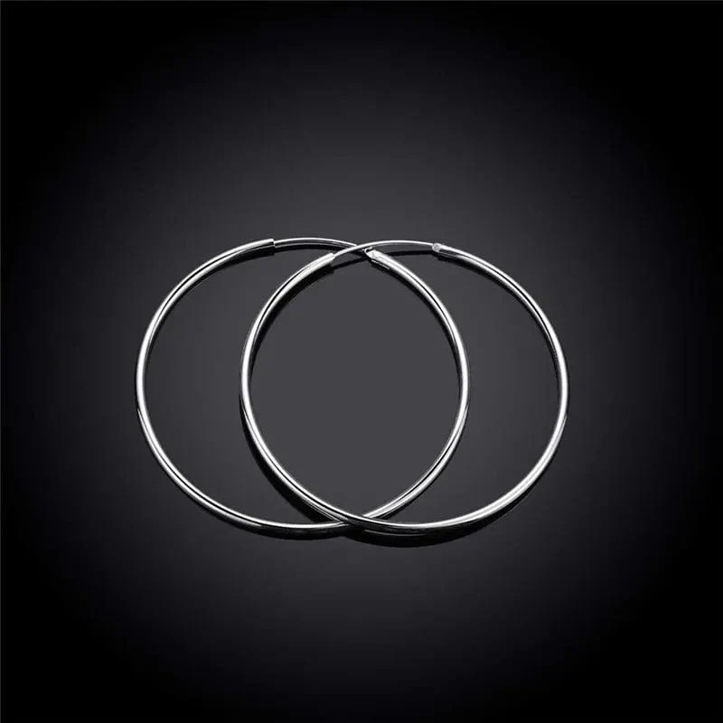 Creolen aus 100 % reinem 925er Sterlingsilber für Damen, 50 mm, 60 mm, rund, Kreisschlaufe, einfache Creolen aus Silber für Damen