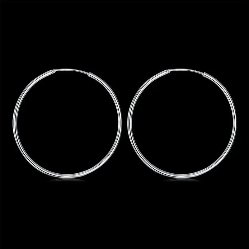 Creolen aus 100 % reinem 925er Sterlingsilber für Damen, 50 mm, 60 mm, rund, Kreisschlaufe, einfache Creolen aus Silber für Damen