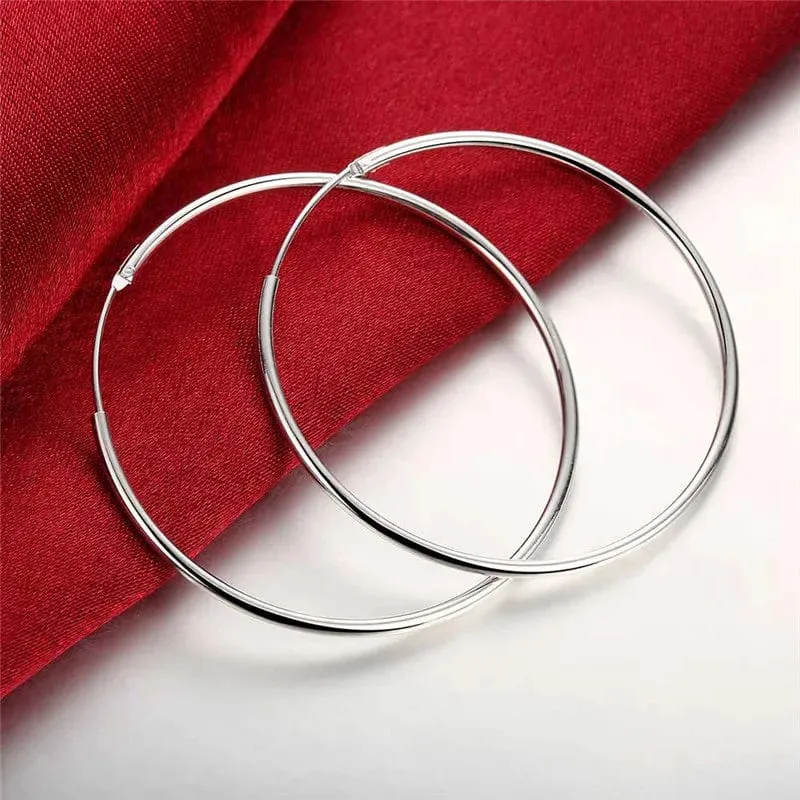 Creolen aus 100 % reinem 925er Sterlingsilber für Damen, 50 mm, 60 mm, rund, Kreisschlaufe, einfache Creolen aus Silber für Damen