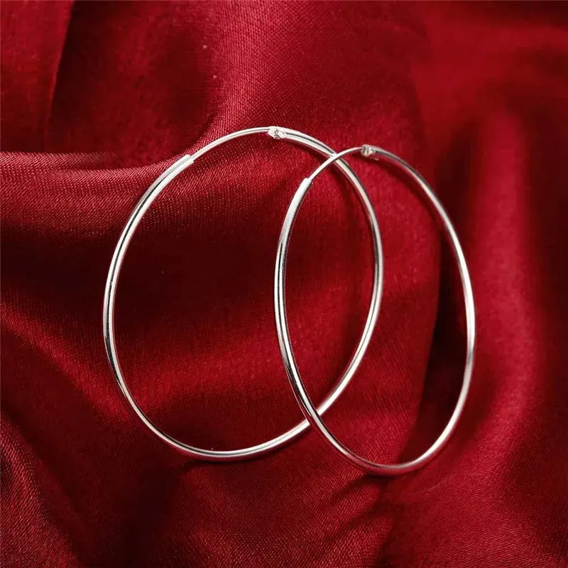 Creolen aus 100 % reinem 925er Sterlingsilber für Damen, 50 mm, 60 mm, rund, Kreisschlaufe, einfache Creolen aus Silber für Damen