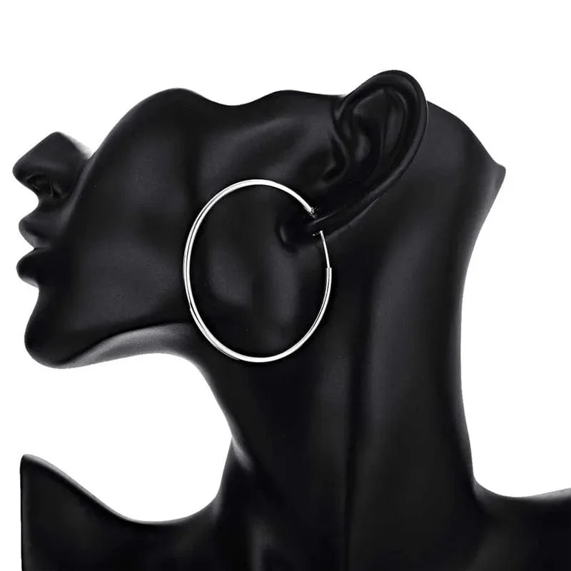 Creolen aus 100 % reinem 925er Sterlingsilber für Damen, 50 mm, 60 mm, rund, Kreisschlaufe, einfache Creolen aus Silber für Damen