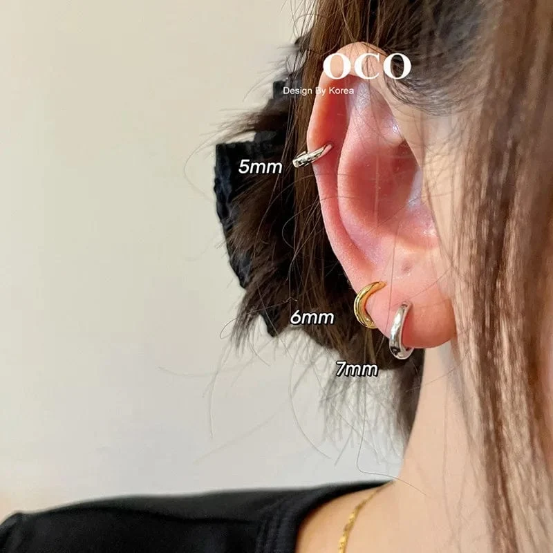 100 % echtes 925 Sterling Silber minimalistische böhmische runde Ohrschnalle für Frauen Punk Unisex Rock Creolen Schmuck Zubehör