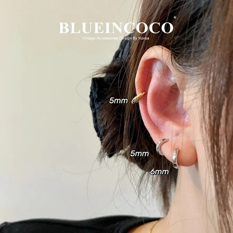 100 % echtes 925 Sterling Silber minimalistische böhmische runde Ohrschnalle für Frauen Punk Unisex Rock Creolen Schmuck Zubehör