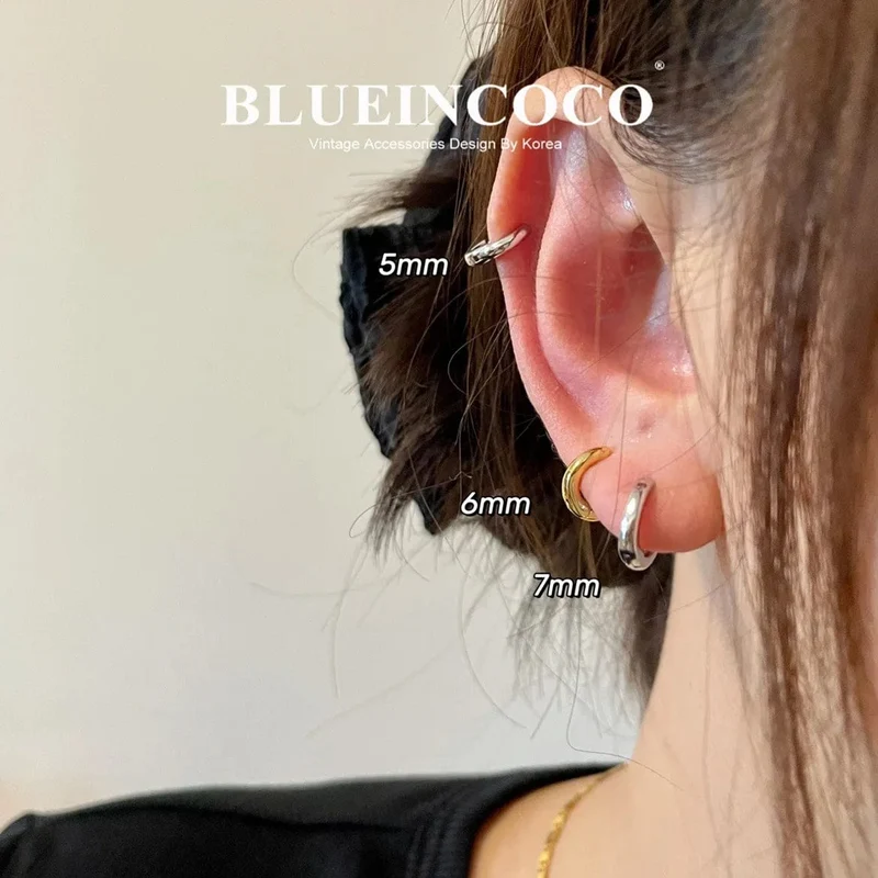 100 % echtes 925 Sterling Silber minimalistische böhmische runde Ohrschnalle für Frauen Punk Unisex Rock Creolen Schmuck Zubehör