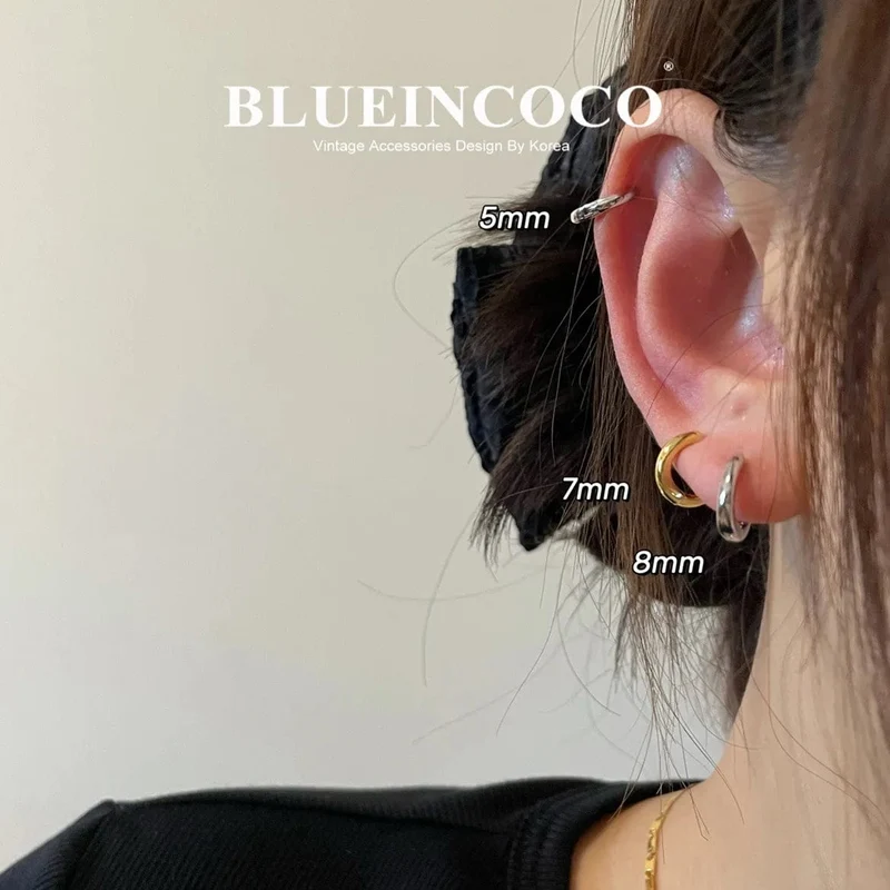 100 % echtes 925 Sterling Silber minimalistische böhmische runde Ohrschnalle für Frauen Punk Unisex Rock Creolen Schmuck Zubehör