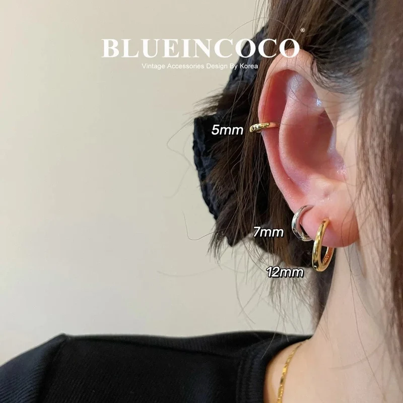 100 % echtes 925 Sterling Silber minimalistische böhmische runde Ohrschnalle für Frauen Punk Unisex Rock Creolen Schmuck Zubehör
