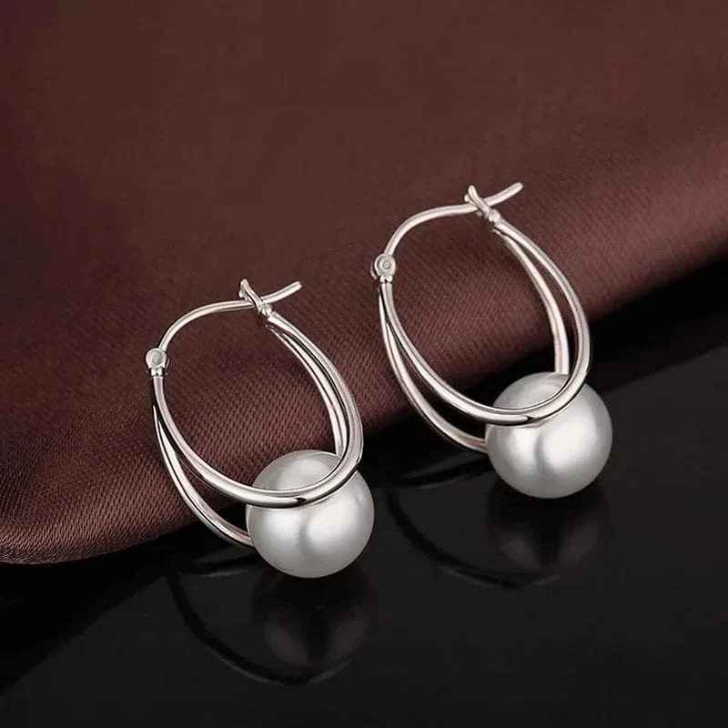 CAOSHI Schlichte, elegante Creolen mit Kunstperlen – Anmutiger Damenschmuck für Verlobung, Alltag, Party – das perfekte Geschenk