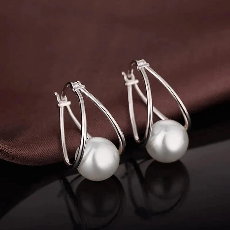 CAOSHI Schlichte, elegante Creolen mit Kunstperlen – Anmutiger Damenschmuck für Verlobung, Alltag, Party – das perfekte Geschenk