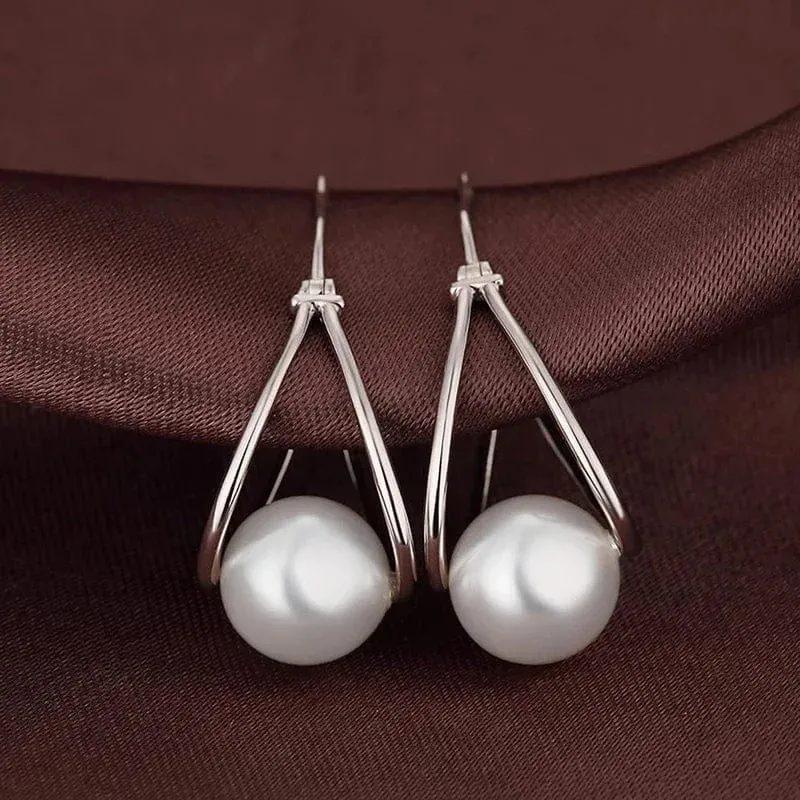 CAOSHI Schlichte, elegante Creolen mit Kunstperlen – Anmutiger Damenschmuck für Verlobung, Alltag, Party – das perfekte Geschenk