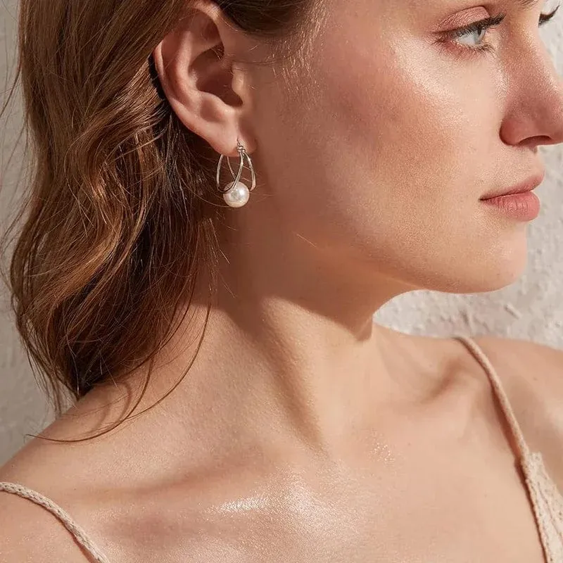 CAOSHI Schlichte, elegante Creolen mit Kunstperlen – Anmutiger Damenschmuck für Verlobung, Alltag, Party – das perfekte Geschenk