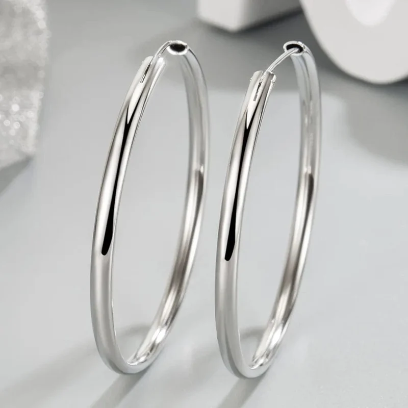 925 Sterling Silber 3MM Dicke 3/4/5/6CM Creolen Ohrringe Für Frauen Hochzeit Luxus Schmuck Zubehör 2024 Trend Schmuck