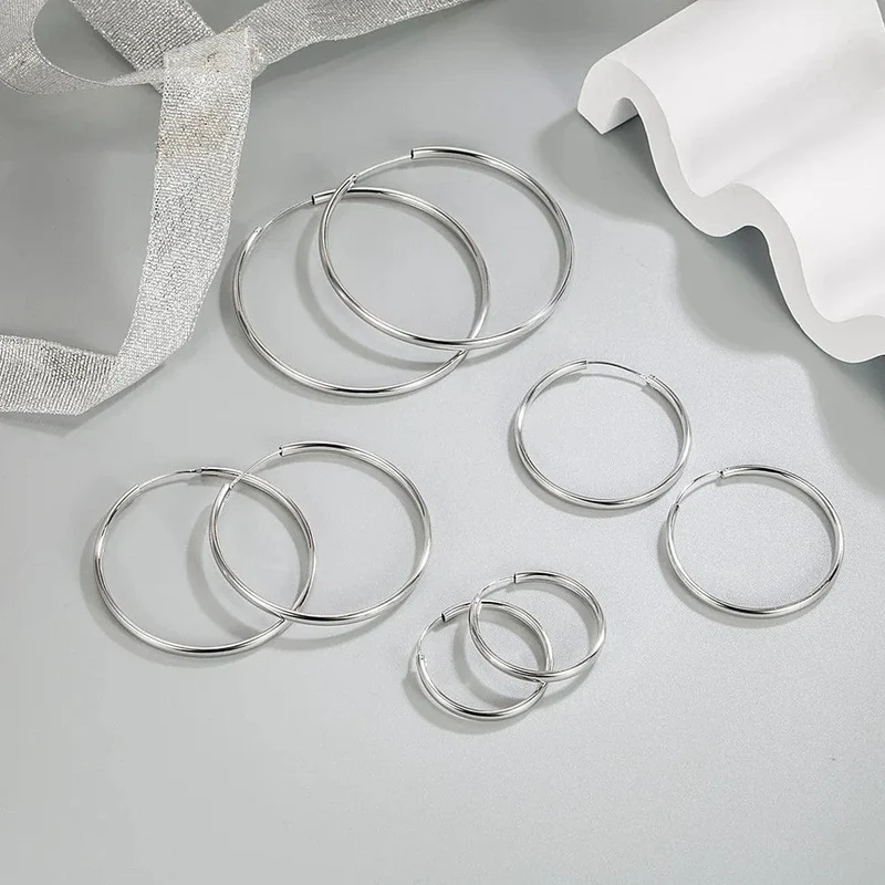 925 Sterling Silber 3MM Dicke 3/4/5/6CM Creolen Ohrringe Für Frauen Hochzeit Luxus Schmuck Zubehör 2024 Trend Schmuck