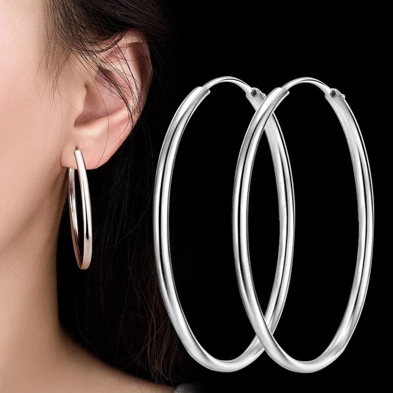 925 Sterling Silber 3MM Dicke 3/4/5/6CM Creolen Ohrringe Für Frauen Hochzeit Luxus Schmuck Zubehör 2024 Trend Schmuck