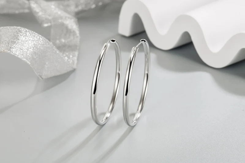 925 Sterling Silber 3MM Dicke 3/4/5/6CM Creolen Ohrringe Für Frauen Hochzeit Luxus Schmuck Zubehör 2024 Trend Schmuck