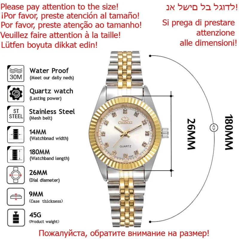 CHENXI Marke Top Luxus Damen Goldene Uhr für Frauen Uhr Weibliche frauen Kleid Strass Quarz Wasserdichte Armbanduhren