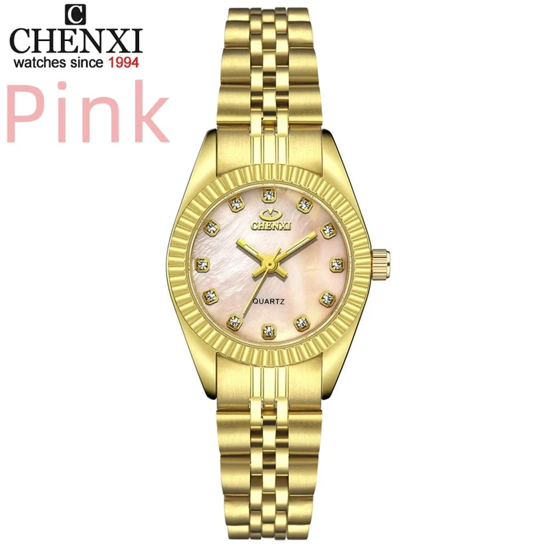 CHENXI Marke Top Luxus Damen Goldene Uhr für Frauen Uhr Weibliche frauen Kleid Strass Quarz Wasserdichte Armbanduhren