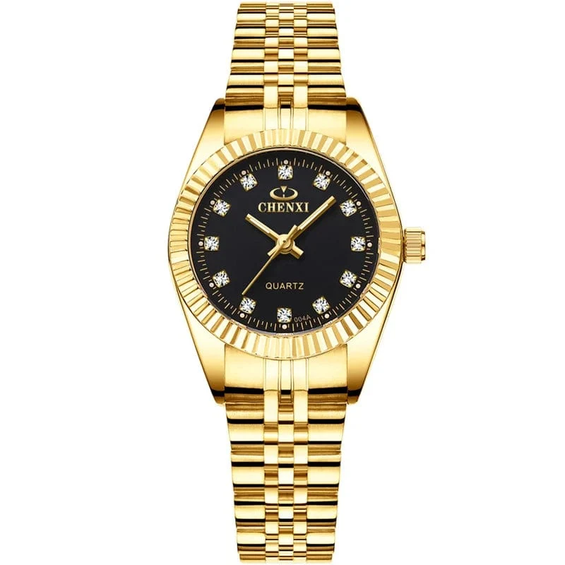 CHENXI Marke Top Luxus Damen Goldene Uhr für Frauen Uhr Weibliche frauen Kleid Strass Quarz Wasserdichte Armbanduhren