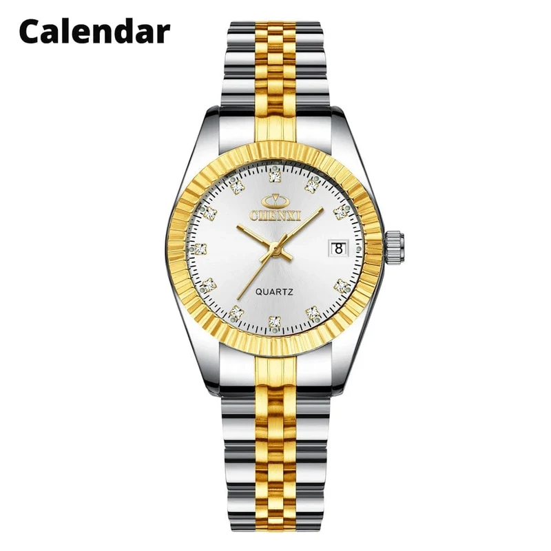 CHENXI Marke Top Luxus Damen Goldene Uhr für Frauen Uhr Weibliche frauen Kleid Strass Quarz Wasserdichte Armbanduhren