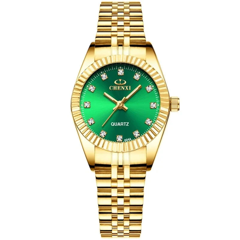CHENXI Marke Top Luxus Damen Goldene Uhr für Frauen Uhr Weibliche frauen Kleid Strass Quarz Wasserdichte Armbanduhren