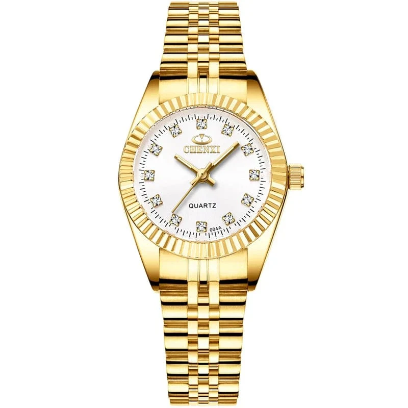 CHENXI Marke Top Luxus Damen Goldene Uhr für Frauen Uhr Weibliche frauen Kleid Strass Quarz Wasserdichte Armbanduhren