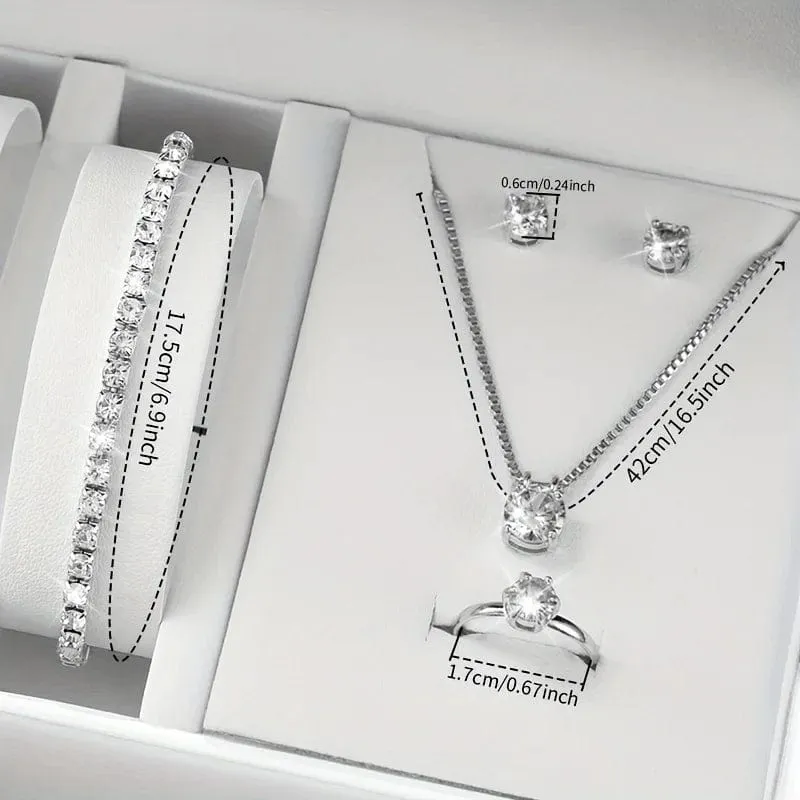 6-teiliges Set mit modischem Damen-Quarzuhr-Edelstahlband und Diamant-Schmuckset (ohne Box)