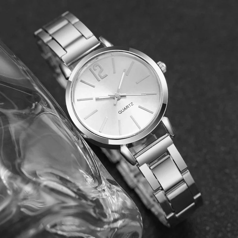 6-teiliges Set mit modischem Damen-Quarzuhr-Edelstahlband und Diamant-Schmuckset (ohne Box)