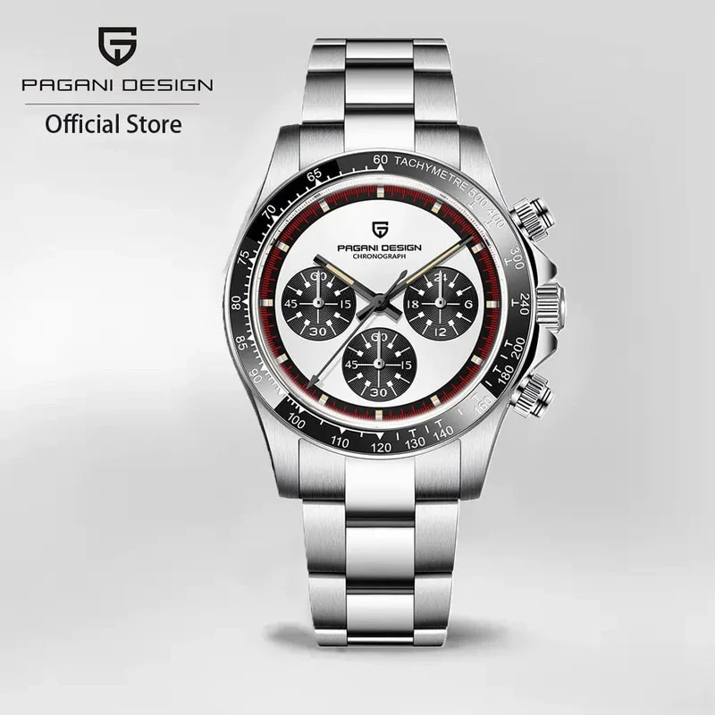 PAGANI DESIGN 2024 Neue Herren-Quarz-Armbanduhr, modische Keramik-Lünette, Chronograph, Stoppuhr, wasserdicht, 100 m, Edelstahl-Uhr für Herren