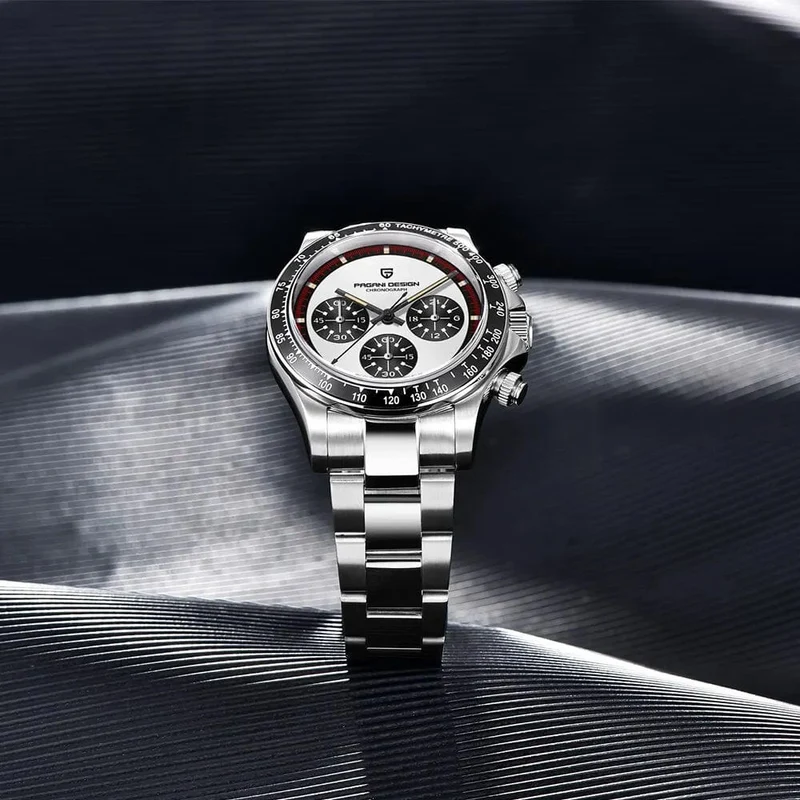 PAGANI DESIGN 2024 Neue Herren-Quarz-Armbanduhr, modische Keramik-Lünette, Chronograph, Stoppuhr, wasserdicht, 100 m, Edelstahl-Uhr für Herren
