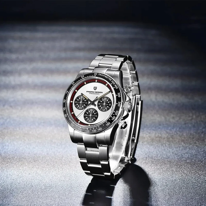 PAGANI DESIGN 2024 Neue Herren-Quarz-Armbanduhr, modische Keramik-Lünette, Chronograph, Stoppuhr, wasserdicht, 100 m, Edelstahl-Uhr für Herren