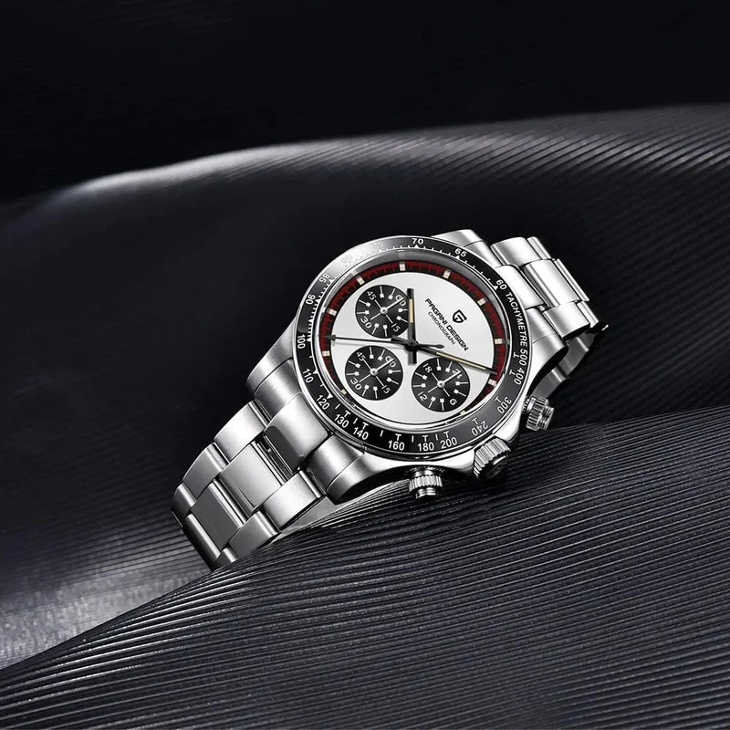PAGANI DESIGN 2024 Neue Herren-Quarz-Armbanduhr, modische Keramik-Lünette, Chronograph, Stoppuhr, wasserdicht, 100 m, Edelstahl-Uhr für Herren