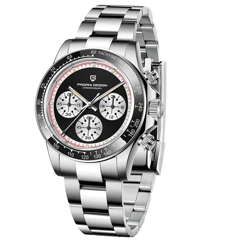 PAGANI DESIGN 2024 Neue Herren-Quarz-Armbanduhr, modische Keramik-Lünette, Chronograph, Stoppuhr, wasserdicht, 100 m, Edelstahl-Uhr für Herren