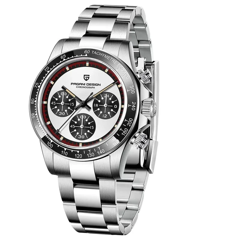 PAGANI DESIGN 2024 Neue Herren-Quarz-Armbanduhr, modische Keramik-Lünette, Chronograph, Stoppuhr, wasserdicht, 100 m, Edelstahl-Uhr für Herren