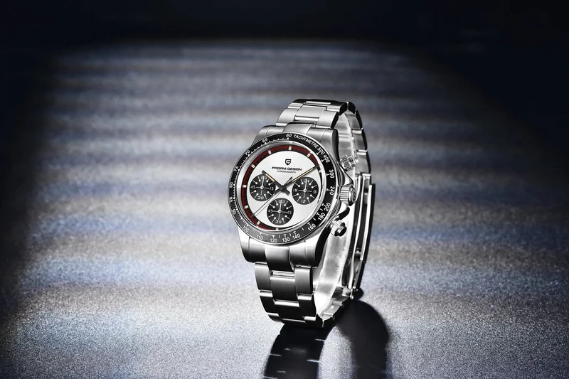 PAGANI DESIGN 2024 Neue Herren-Quarz-Armbanduhr, modische Keramik-Lünette, Chronograph, Stoppuhr, wasserdicht, 100 m, Edelstahl-Uhr für Herren