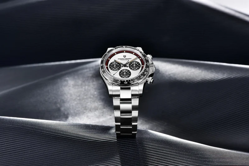 PAGANI DESIGN 2024 Neue Herren-Quarz-Armbanduhr, modische Keramik-Lünette, Chronograph, Stoppuhr, wasserdicht, 100 m, Edelstahl-Uhr für Herren