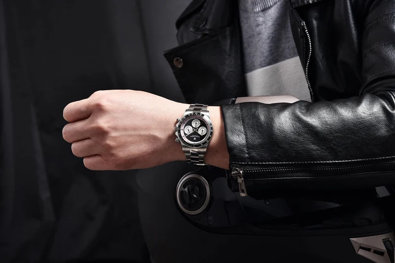 PAGANI DESIGN 2024 Neue Herren-Quarz-Armbanduhr, modische Keramik-Lünette, Chronograph, Stoppuhr, wasserdicht, 100 m, Edelstahl-Uhr für Herren