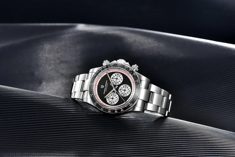 PAGANI DESIGN 2024 Neue Herren-Quarz-Armbanduhr, modische Keramik-Lünette, Chronograph, Stoppuhr, wasserdicht, 100 m, Edelstahl-Uhr für Herren