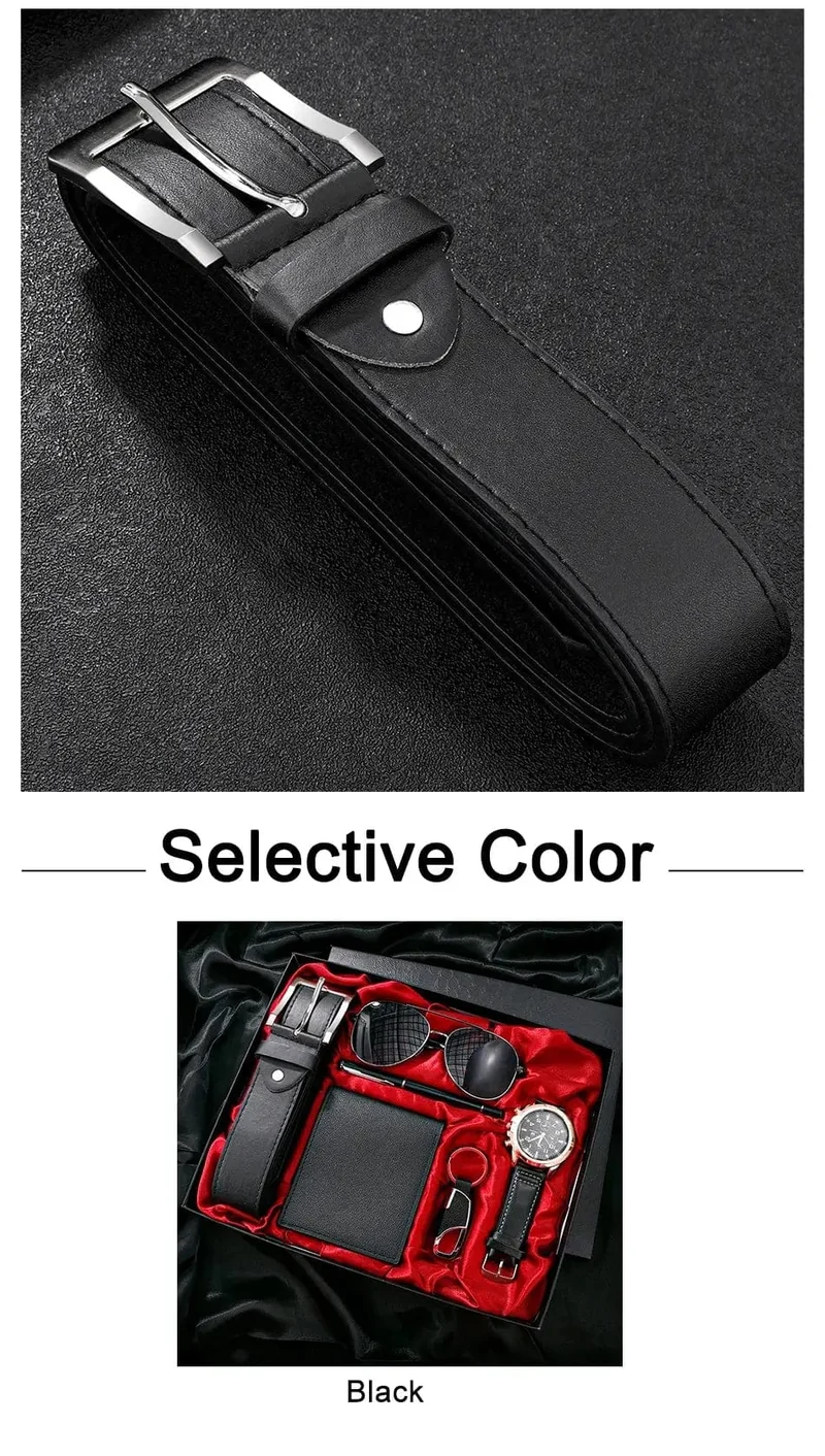 SHAARMS Herren-Geschenkuhr, Business-Luxus-Unternehmen, Herren-Set 6 in 1, Uhr, Brille, Stift, Schlüsselanhänger, Gürtel, Geldbörse, Willkommen, Urlaub, Geburtstag