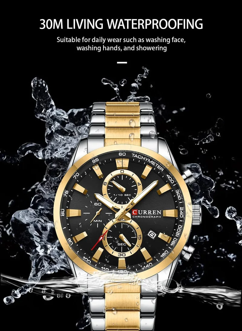CURREN Lässige, sportliche Herren-Armbanduhr mit Edelstahlarmband, Chronograph, Quarzuhr mit Datum, Neu 8445