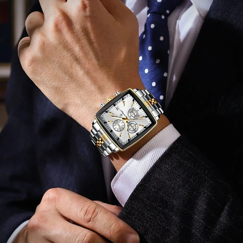 POEDAGAR Luxus Quadrat Sport Mann Armbanduhr Wasserdicht Leucht Chronograph Quarz Herren Uhren Edelstahl Männer Uhr Reloj