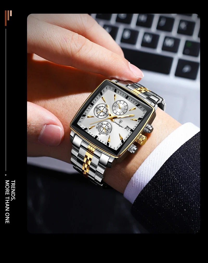 POEDAGAR Luxus Quadrat Sport Mann Armbanduhr Wasserdicht Leucht Chronograph Quarz Herren Uhren Edelstahl Männer Uhr Reloj