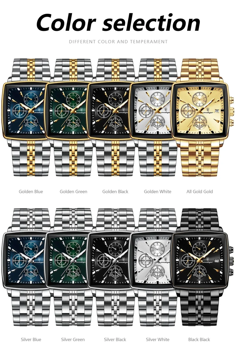 POEDAGAR Luxus Quadrat Sport Mann Armbanduhr Wasserdicht Leucht Chronograph Quarz Herren Uhren Edelstahl Männer Uhr Reloj
