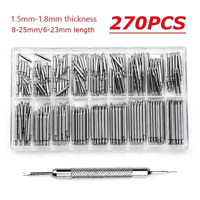 270 teile/satz Federstege aus spannungsfreiem Stahl Durchmesser 1.5 mm/1.8 mm Länge 8 mm – 25 mm/6 mm – 23 mm Armband Riemen Uhr Reparatur Werkzeuge Stift
