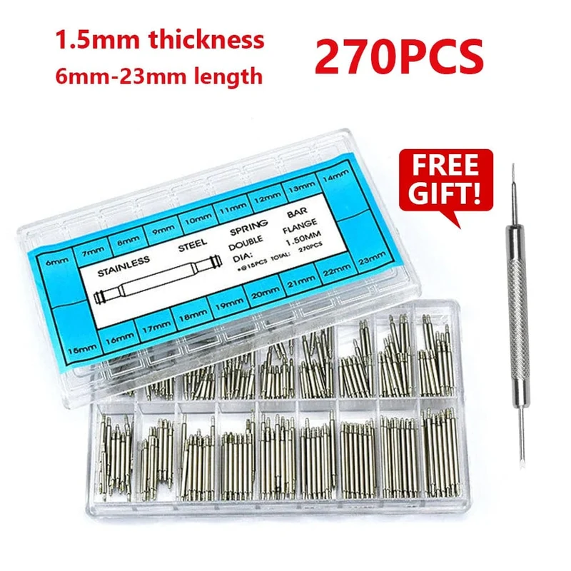 270 teile/satz Federstege aus spannungsfreiem Stahl Durchmesser 1.5 mm/1.8 mm Länge 8 mm – 25 mm/6 mm – 23 mm Armband Riemen Uhr Reparatur Werkzeuge Stift