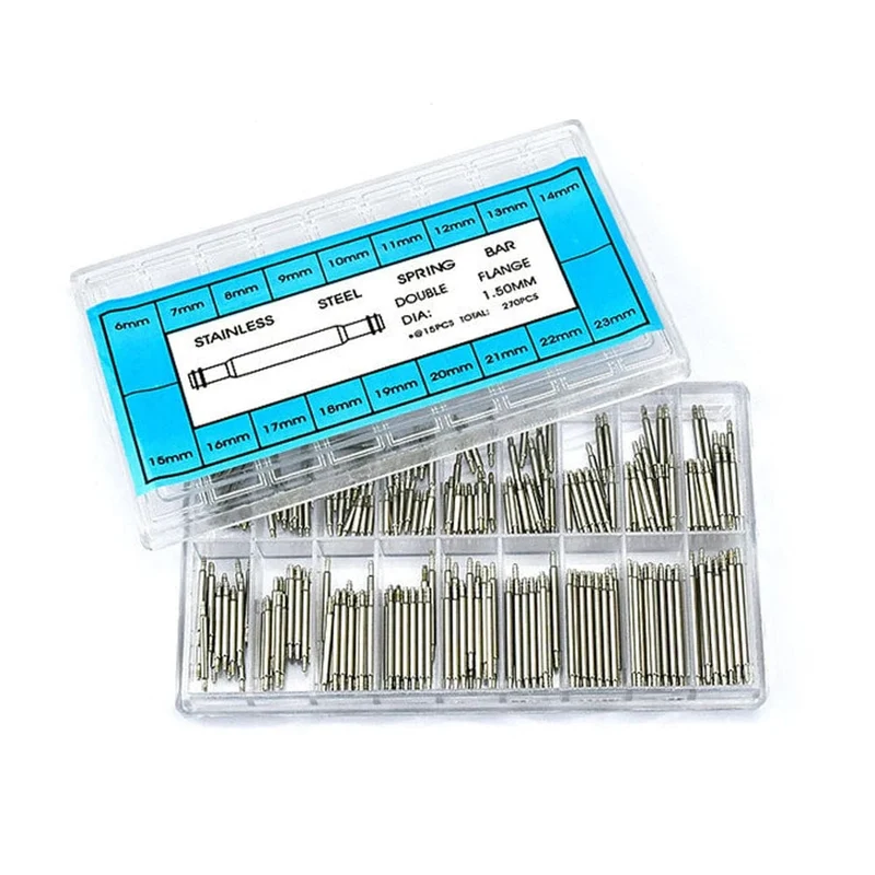 270 teile/satz Federstege aus spannungsfreiem Stahl Durchmesser 1.5 mm/1.8 mm Länge 8 mm – 25 mm/6 mm – 23 mm Armband Riemen Uhr Reparatur Werkzeuge Stift