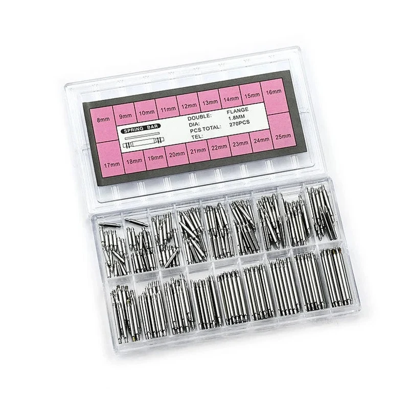 270 teile/satz Federstege aus spannungsfreiem Stahl Durchmesser 1.5 mm/1.8 mm Länge 8 mm – 25 mm/6 mm – 23 mm Armband Riemen Uhr Reparatur Werkzeuge Stift