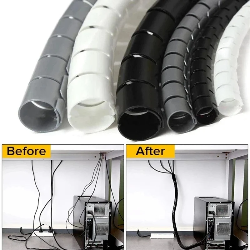 2M/1M Flexibler Spiralkabel-Drahtschutz, Kabel-Organizer, Computerkabel-Schutzschlauch, Clip, Organizer, Management-Tools, 16/10mm