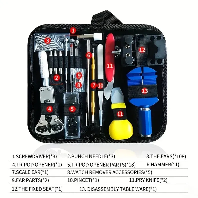 147-teiliges Uhrmacher-Reparatur-Werkzeugset, Gehäuseentferner-Öffner-Stangenset, praktisches Uhrenwerkzeug