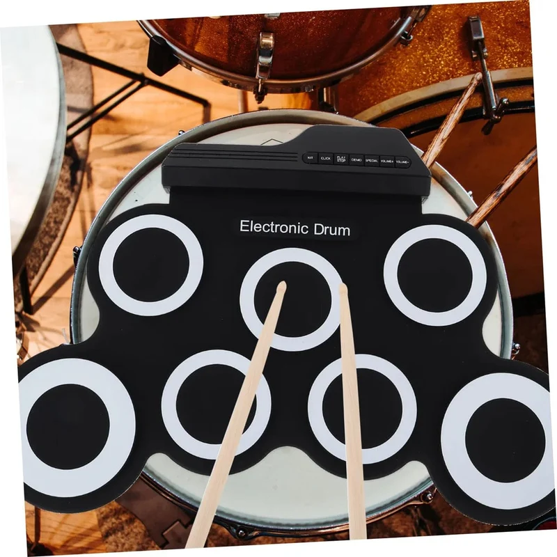 2022 Neues faltbares Silikon-Handroll-USB-Elektroniktrommel-Tragbares Übungstrommel-Pad-Kit mit Drumsticks-Sustain-Pedal